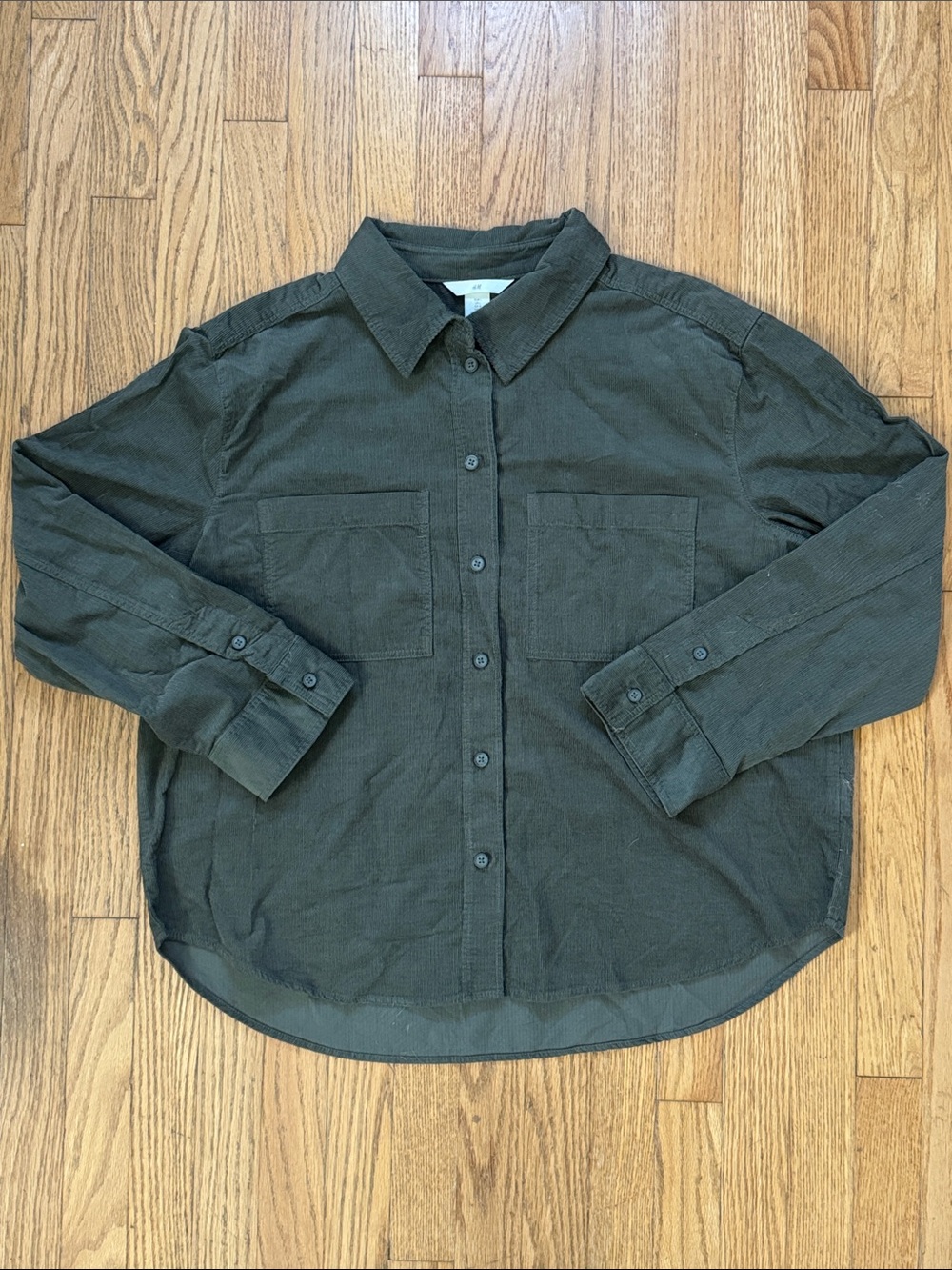 NWT H&M Olive Corduroy Button-Up Shirt